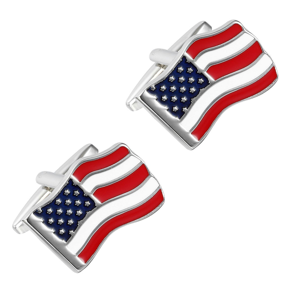 Loyal Patriot Stainless Steel USA Flag Men's Cufflinks (Red, Blue, White, Silver)
