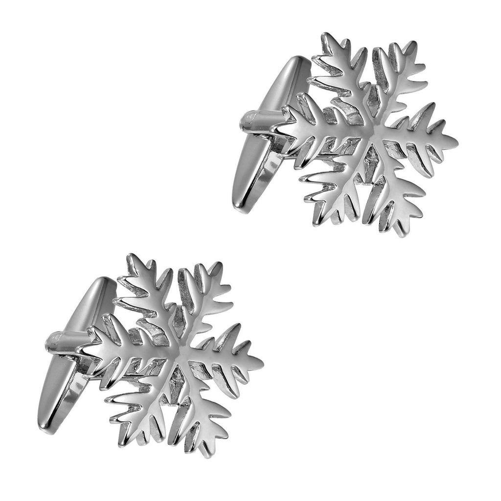 Unique Christmas Snow Snowflakes Stainless Steel Cufflinks for Men (Silver)