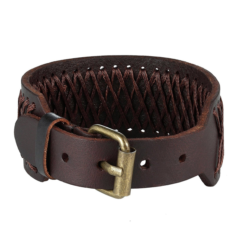 Classic Brown Genuine Leather Cuff Men's Bracelet Style (adjustable 7.3 to 9.25 inches)