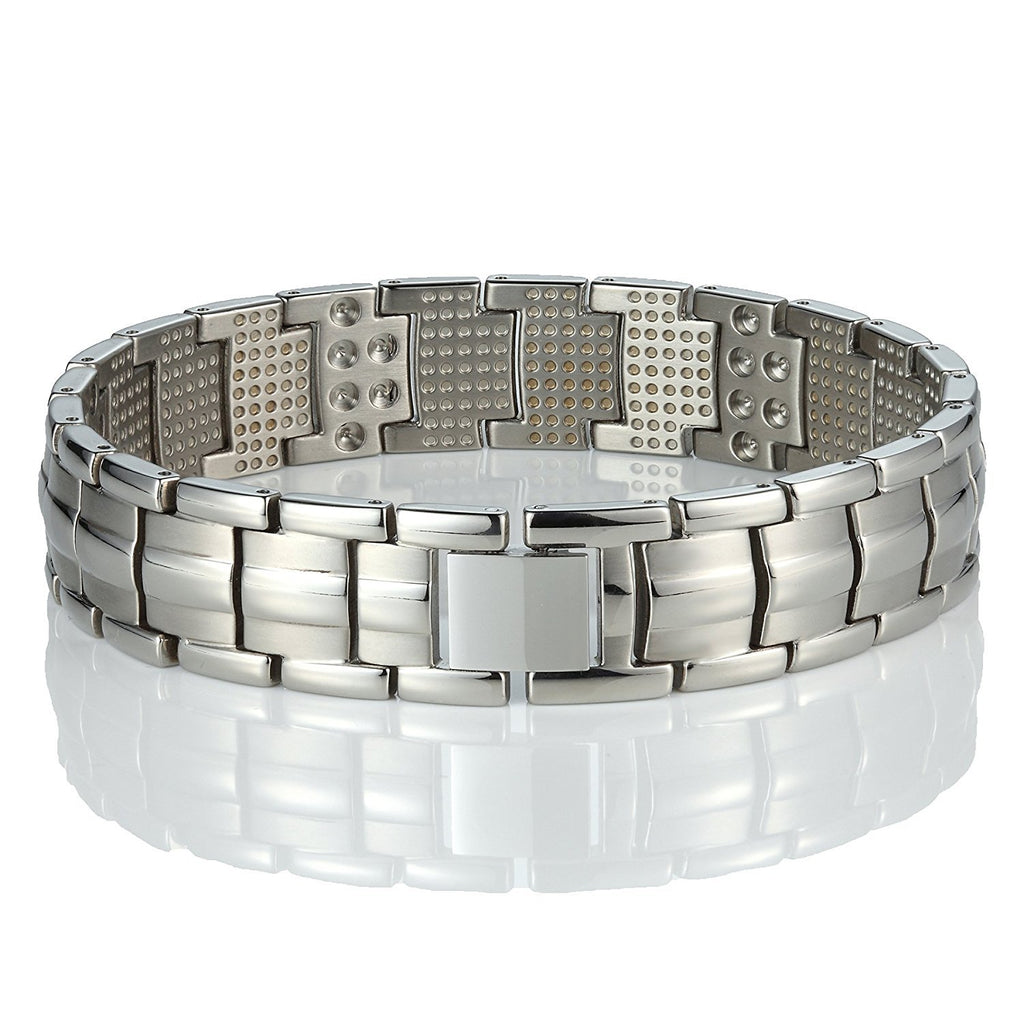Men's Titanium Link Bangle Bracelet 8.66 inch Silver Tone