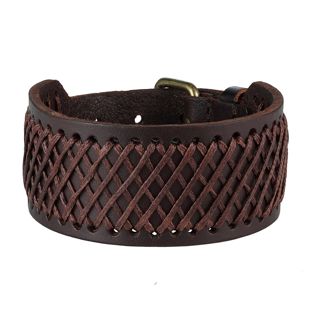 Classic Brown Genuine Leather Cuff Men's Bracelet Style (adjustable 7.3 to 9.25 inches)
