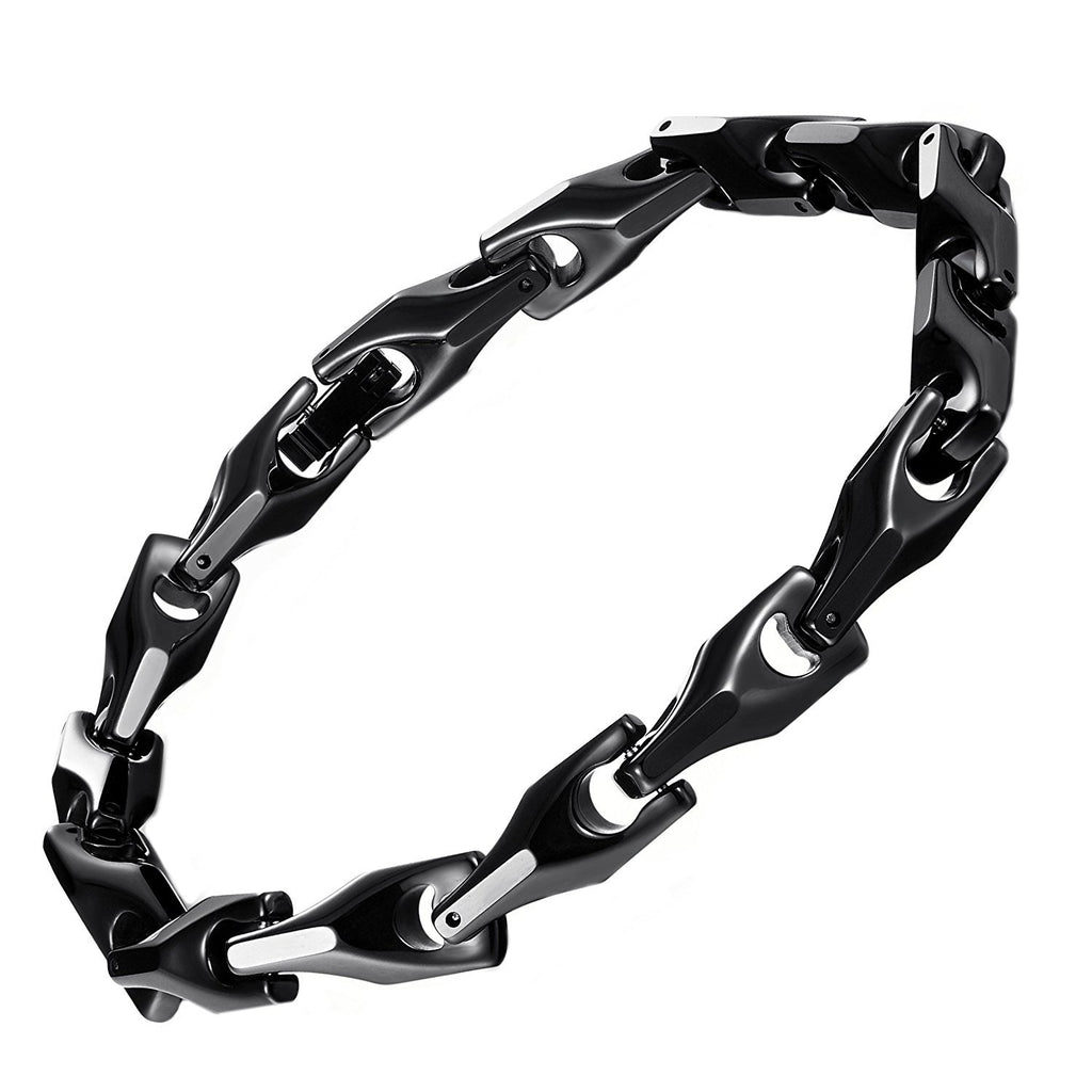 Classy Men's Solid Heavy Wheat Tungsten Carbide Bracelet - 3 Sided Links (Black)