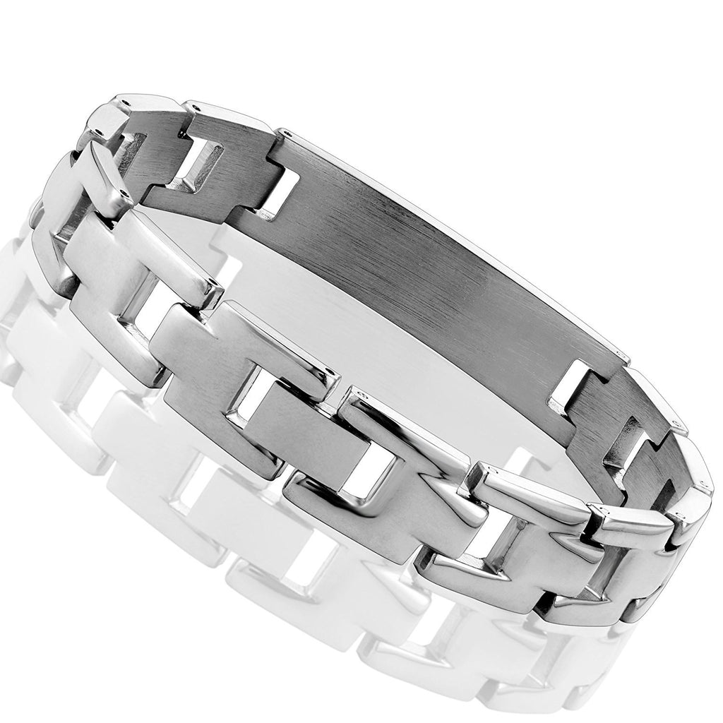 Lords Prayer Cross - 316L Stainless Steel Link Bangle Bracelet for Men