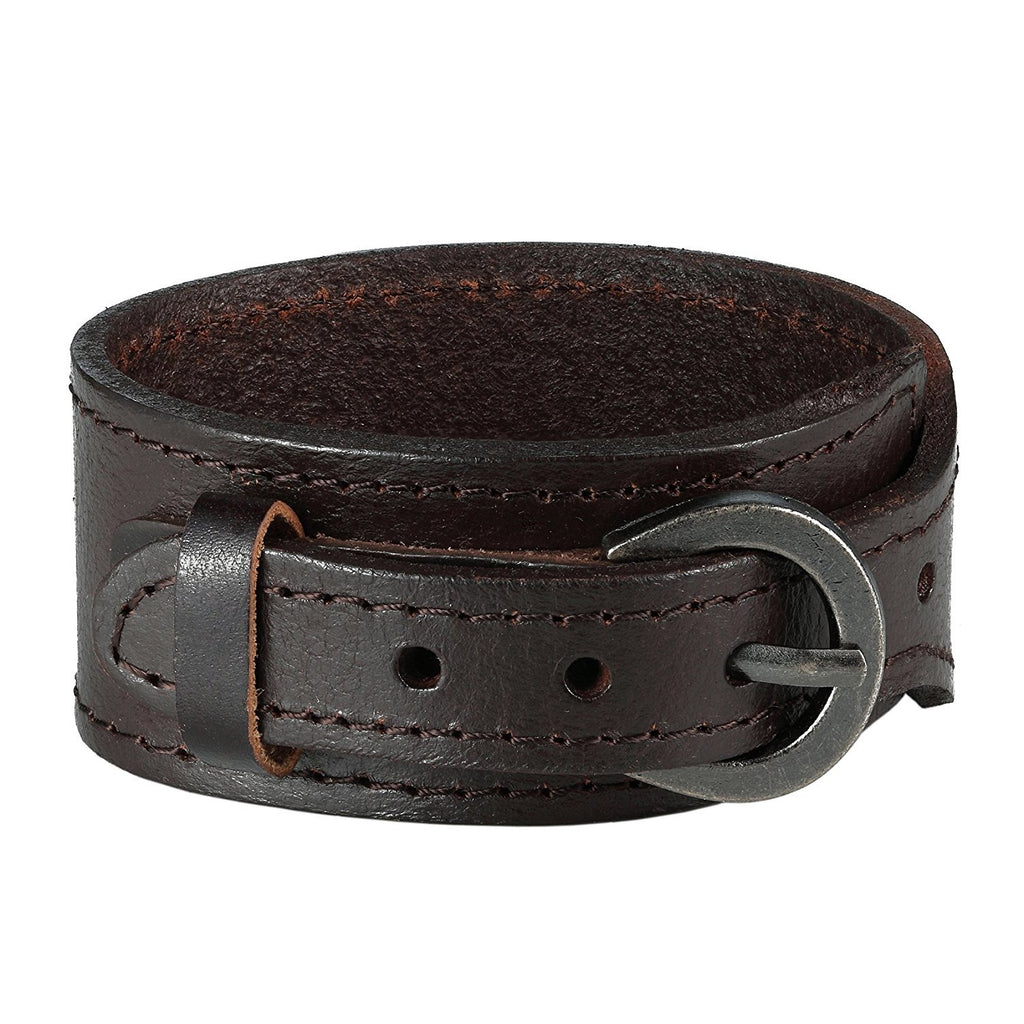 Brown Genuine Leather Cuff Bangle Men's Bracelet (adjustable 7.1 to 9.05 inches)