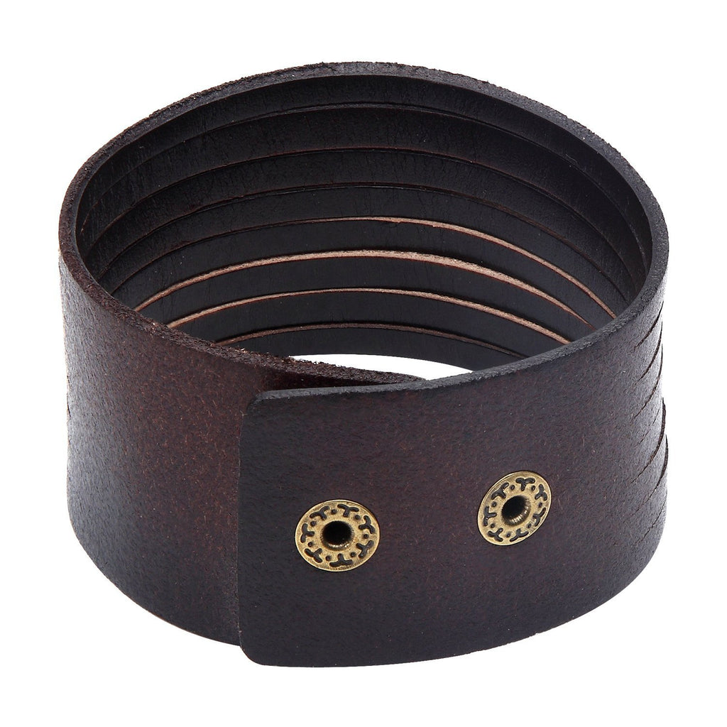 Dark Brown Wide Cuff Genuine Leather Bracelet for Men