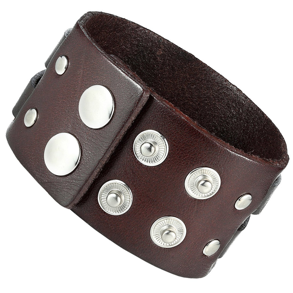 Men's X Brown Genuine Leather Cuff Bangle Bracelet Perfect Statement Piece (adjustable 8.66 inches, 1.6 inches width)