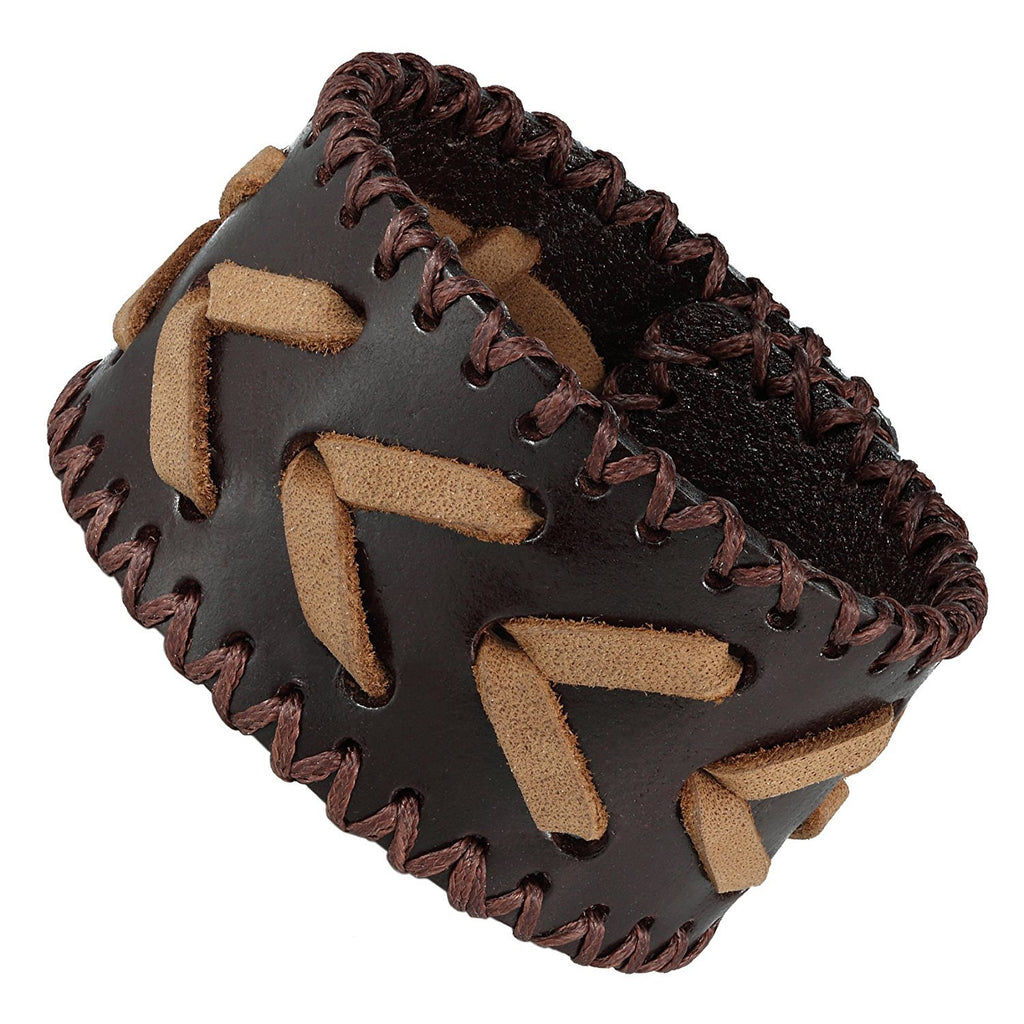 Men's Arrow Patterning Brown Genuine Leather Cuff Bracelet (8.3", 1.6" width)