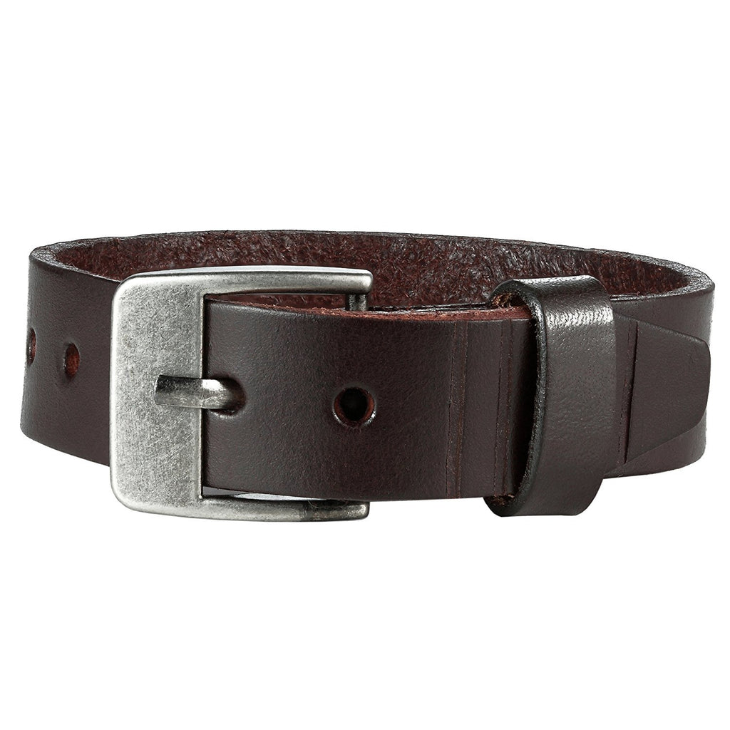 Men's Genuine Leather Cuff Bangle Bracelet Classic Urban Style (Brown, Silver, 6.3-8.25 inches)
