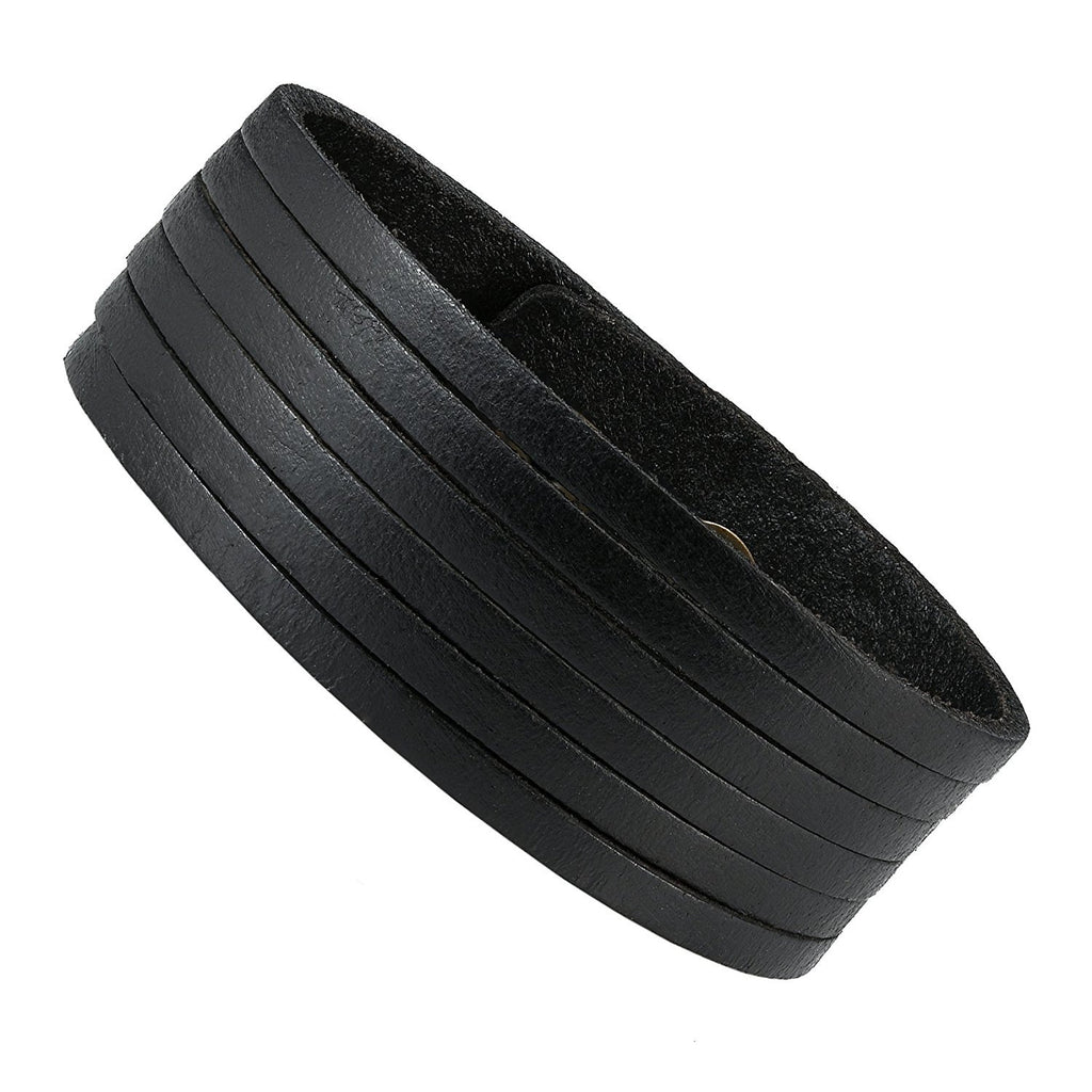 Black Genuine Leather Men's Cuff Bracelet Versatile & Durable (8.25 inches)