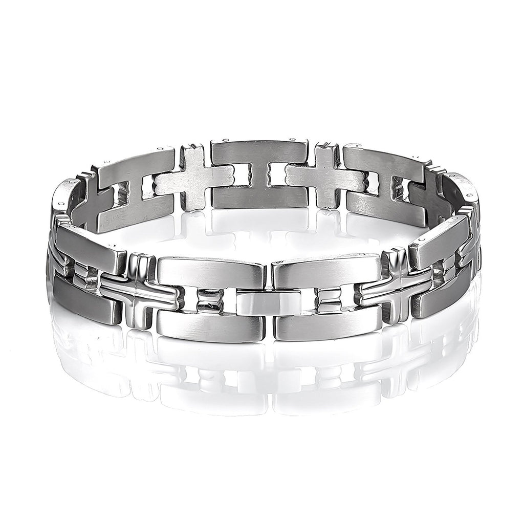 Impressive Men's Titanium Silver Toned Cross Link Bracelet (8.46 Inches)