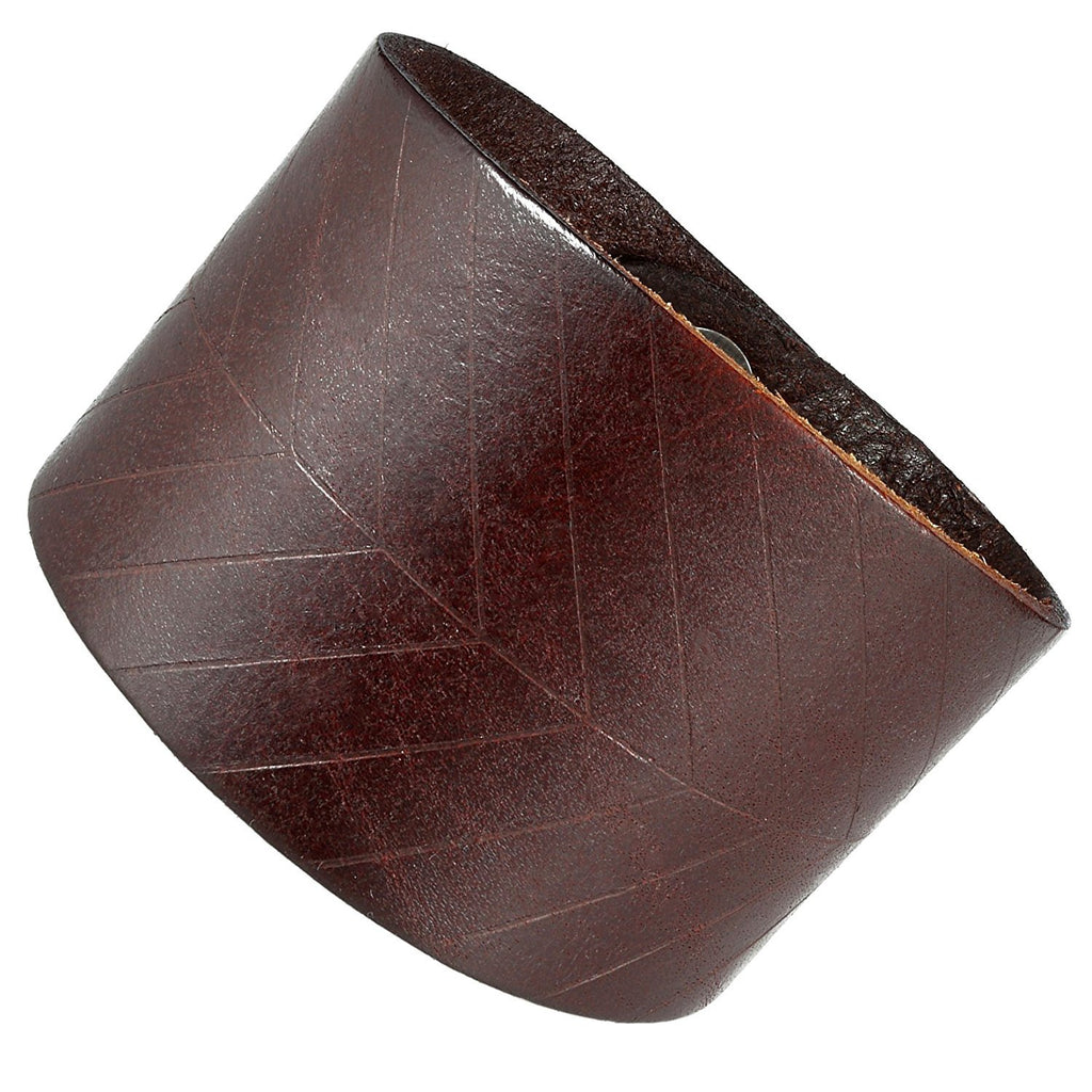 Leaf Shape Brown Genuine Leather Cuff Men's Bracelet (adjustable 7.9 inches, Width 1.7 inches)