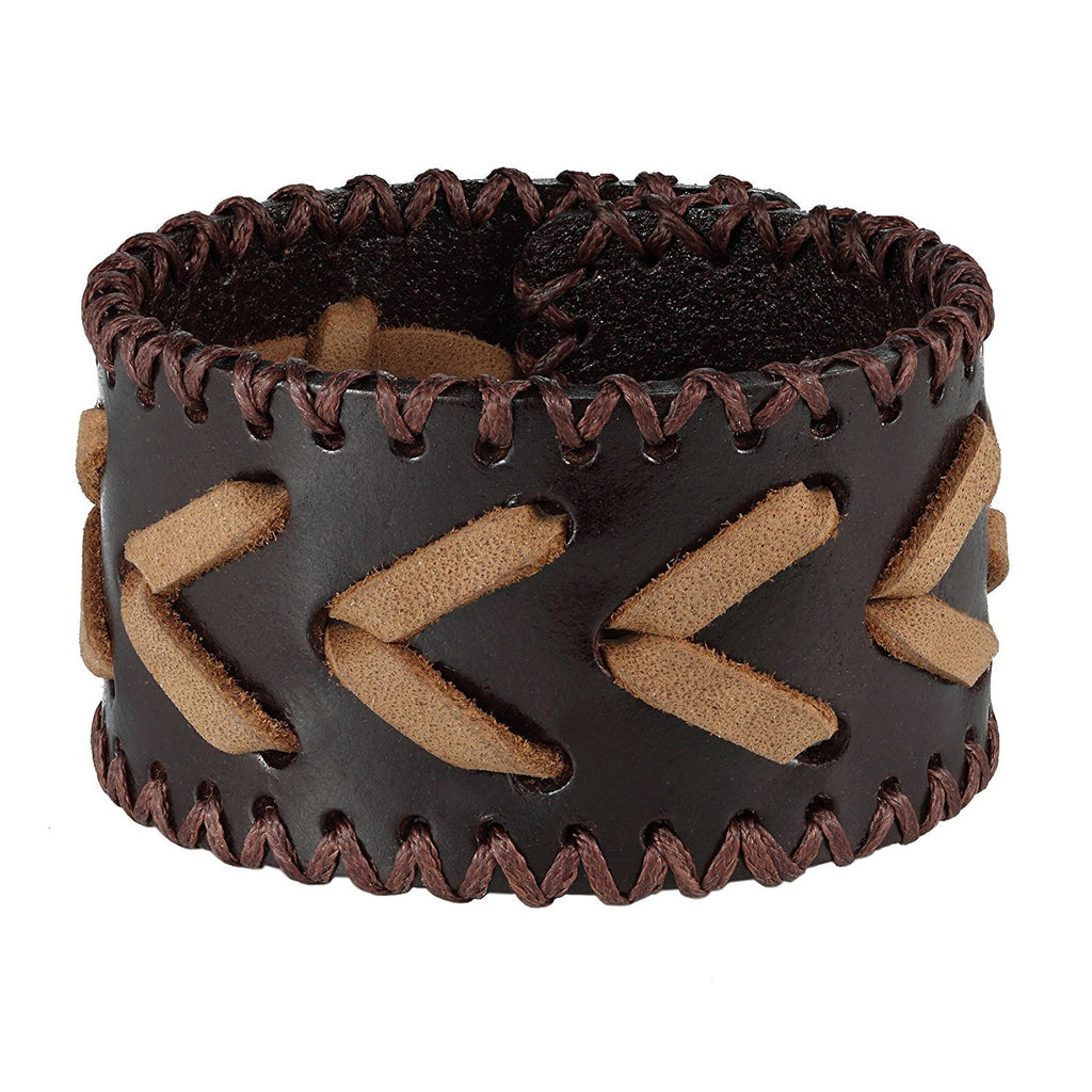 Men's Arrow Patterning Brown Genuine Leather Cuff Bracelet (8.3", 1.6" width)