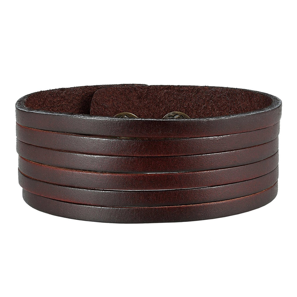 Brown Genuine Leather Men's Cuff Bracelet Durable & Classic (adjustable 8.25 inches)
