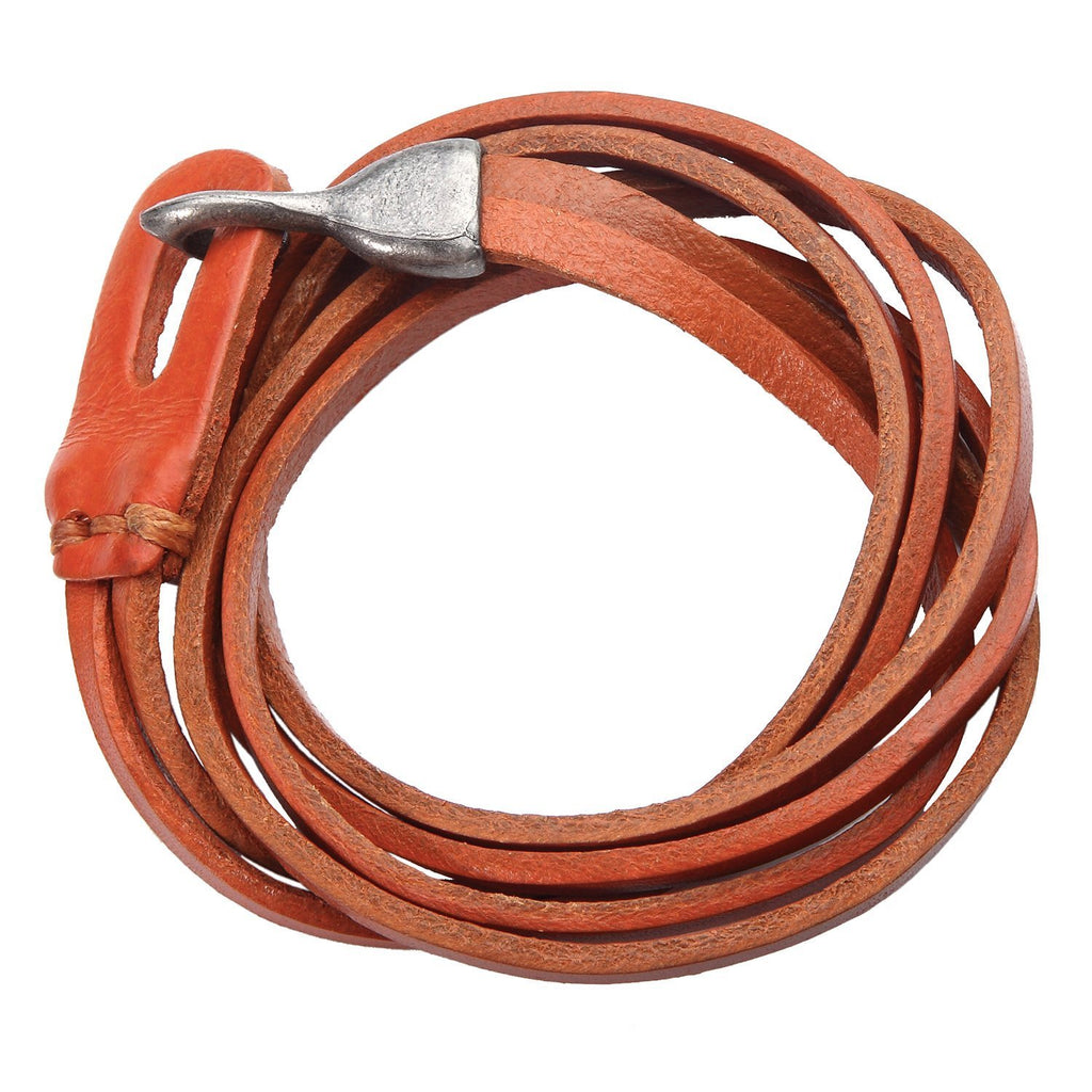 Genuine Leather Wrap Cuff Men's Bracelet with Metal Hook Clasp (Camel Brown)