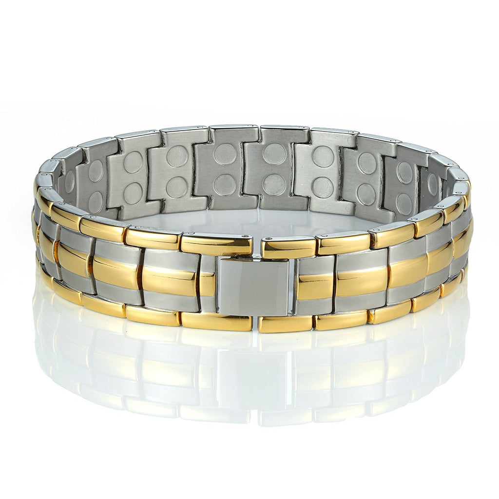 Men's Titanium Bracelet 8.66 inch Durable & Comfortable (Gold & Silver Tone)