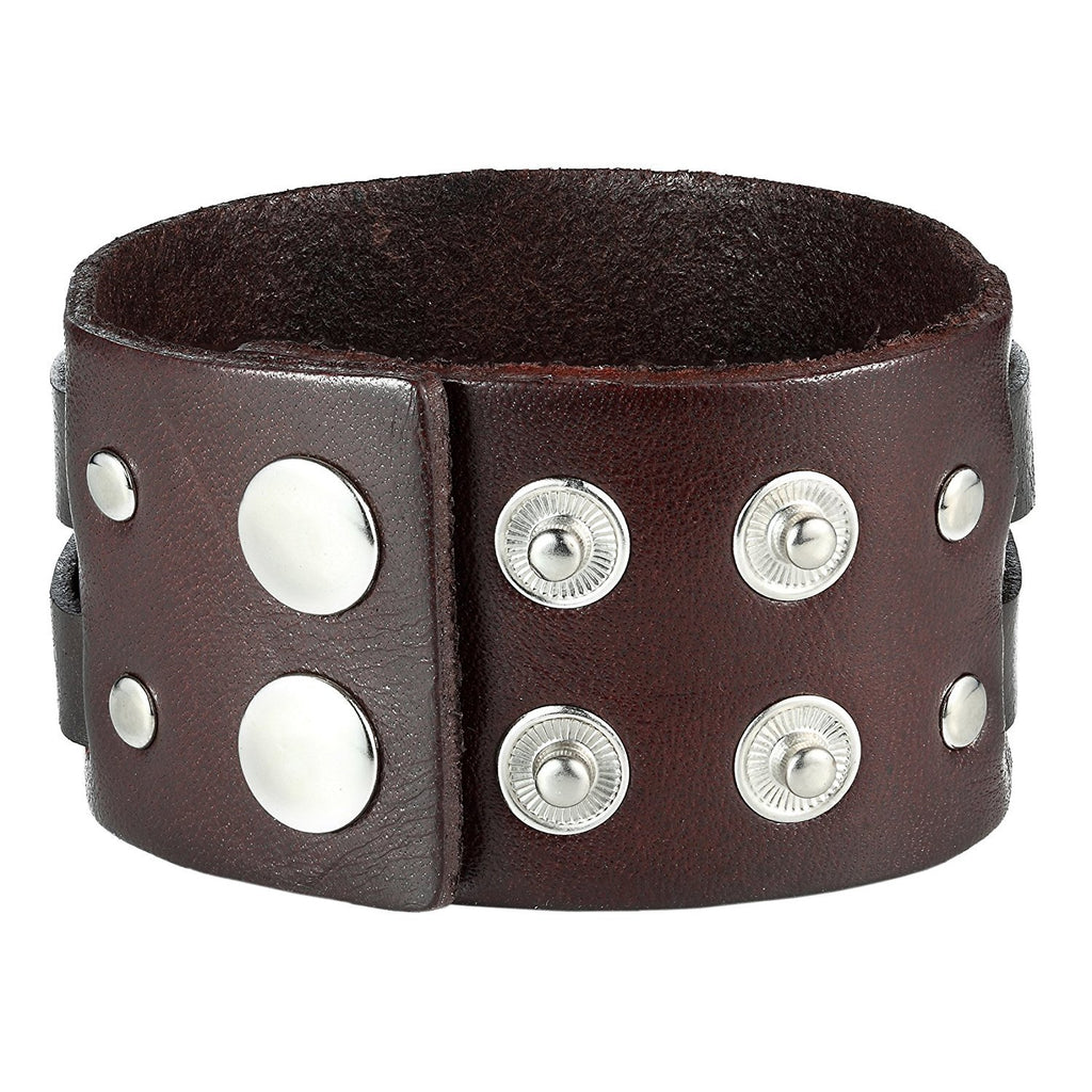 Men's X Brown Genuine Leather Cuff Bangle Bracelet Perfect Statement Piece (adjustable 8.66 inches, 1.6 inches width)