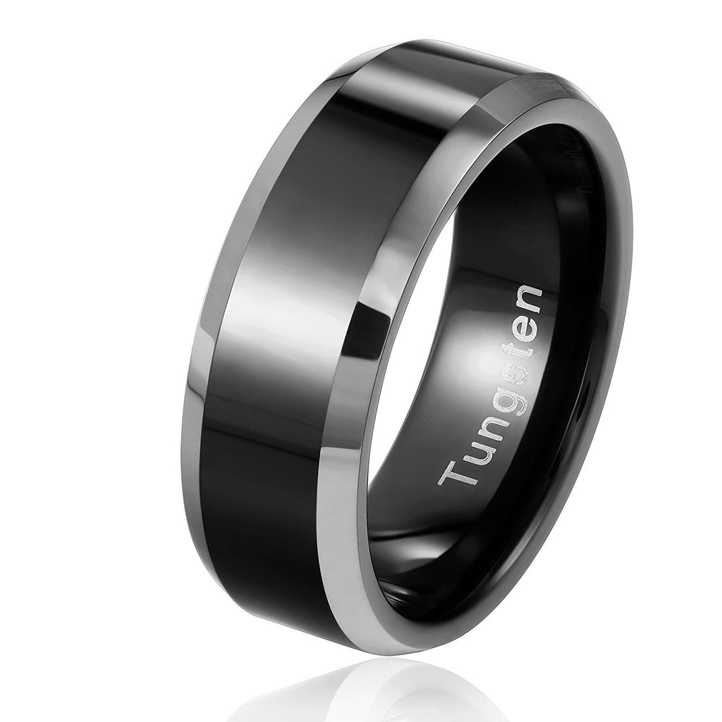 Solid Tungsten Men's Black Ring Band for Wedding or Engagement
