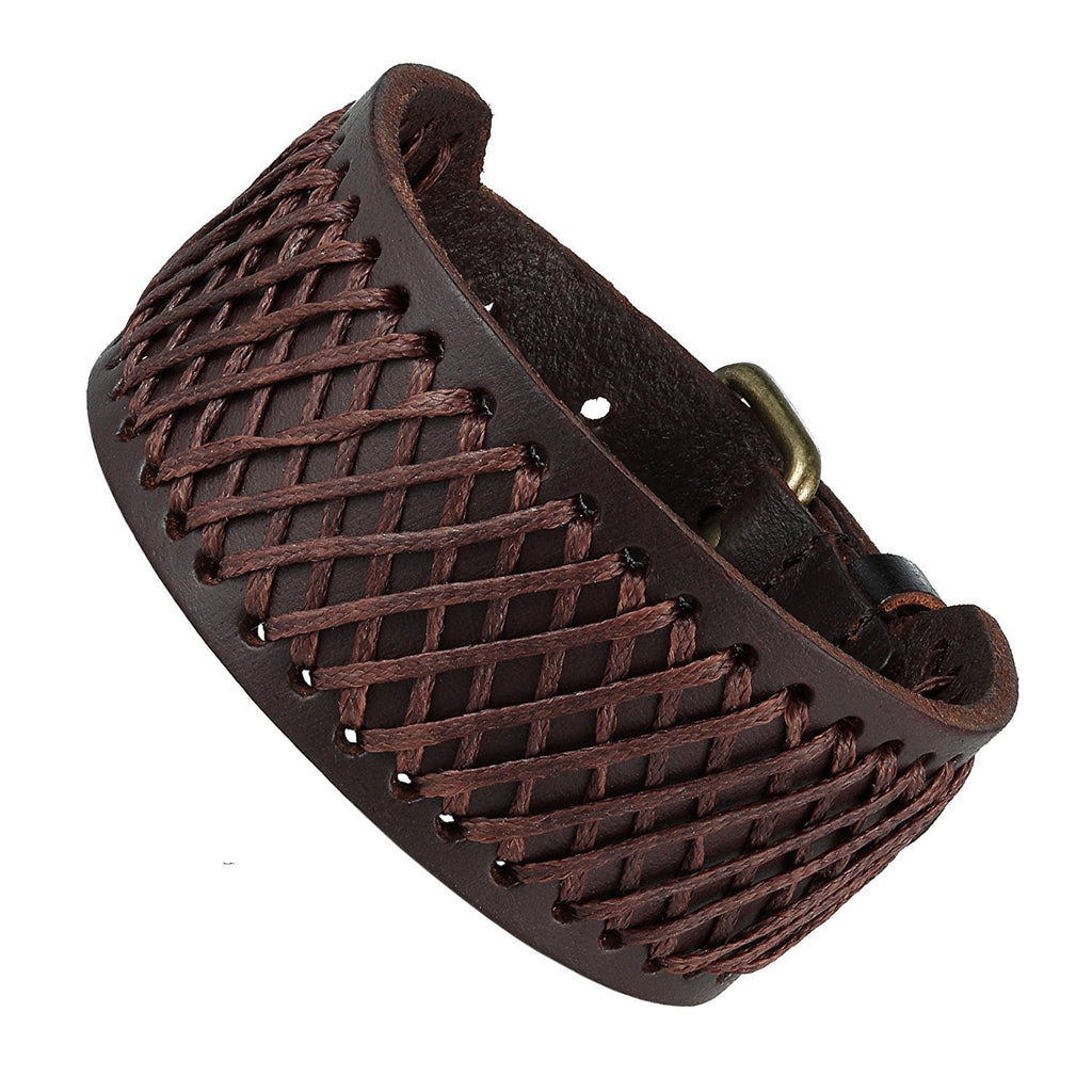 Classic Brown Genuine Leather Cuff Men's Bracelet Style (adjustable 7.3 to 9.25 inches)