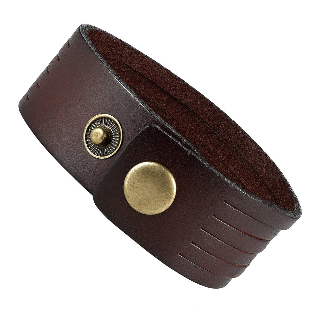 Brown Genuine Leather Men's Cuff Bracelet Durable & Classic (adjustable 8.25 inches)