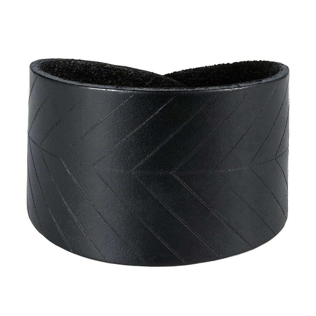 Leaf Shape Black Genuine Leather Cuff Men's Bracelet (adjustable 7.9 inches, Width 1.7 inches)
