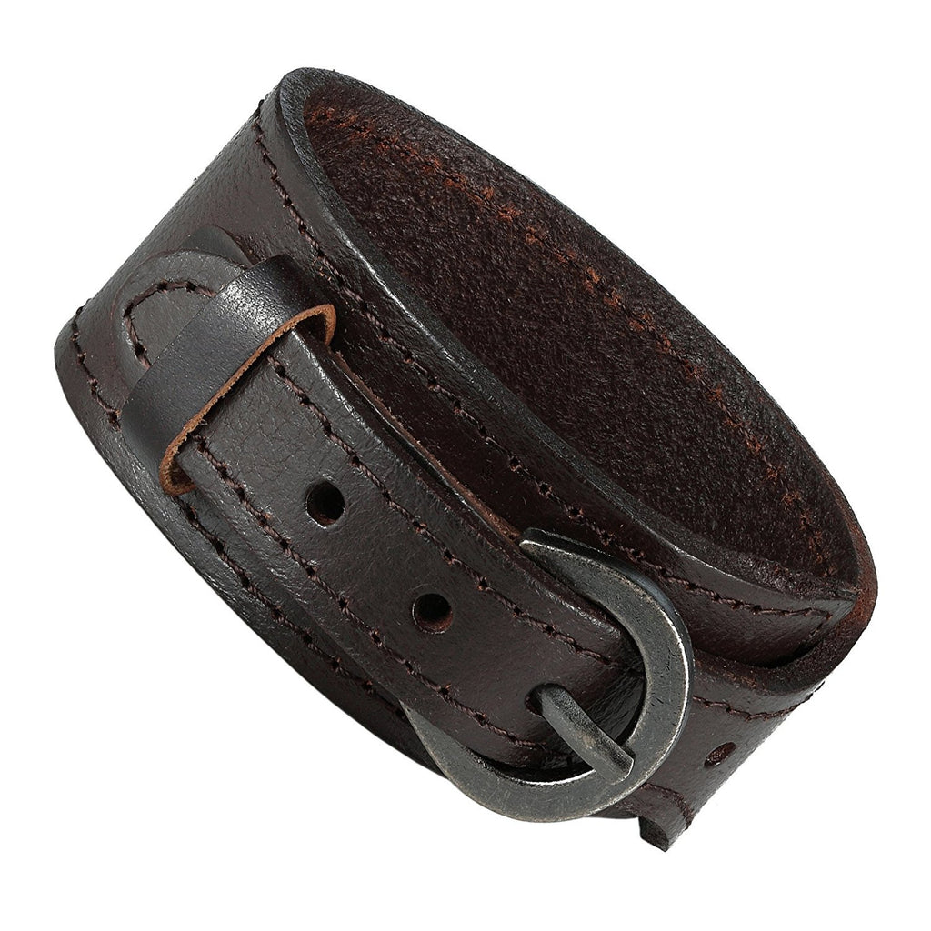 Brown Genuine Leather Cuff Bangle Men's Bracelet (adjustable 7.1 to 9.05 inches)
