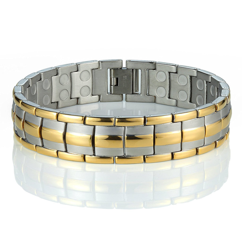 Men's Titanium Bracelet 8.66 inch Durable & Comfortable (Gold & Silver Tone)