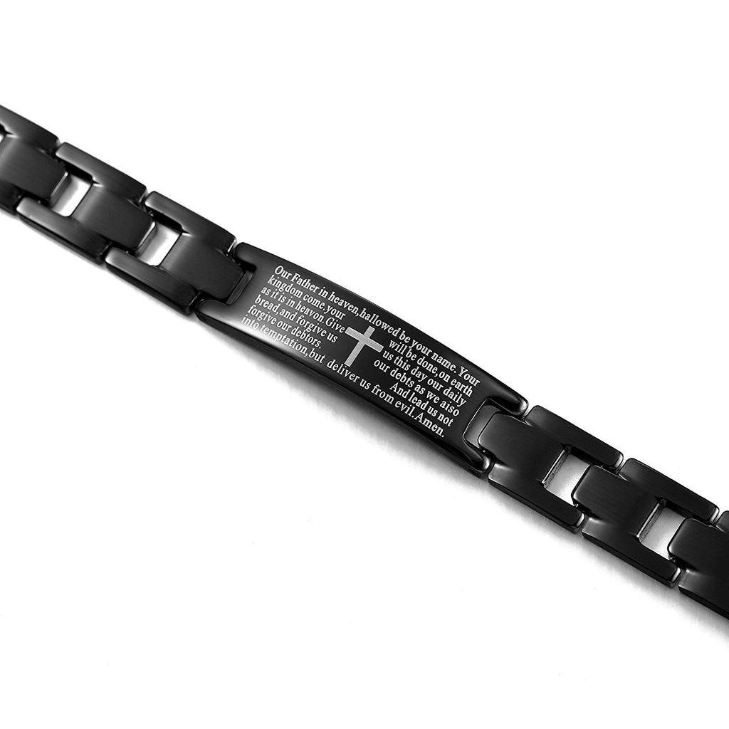 Lords Prayer Cross - 316L Stainless Steel Link Bangle Bracelet for Men