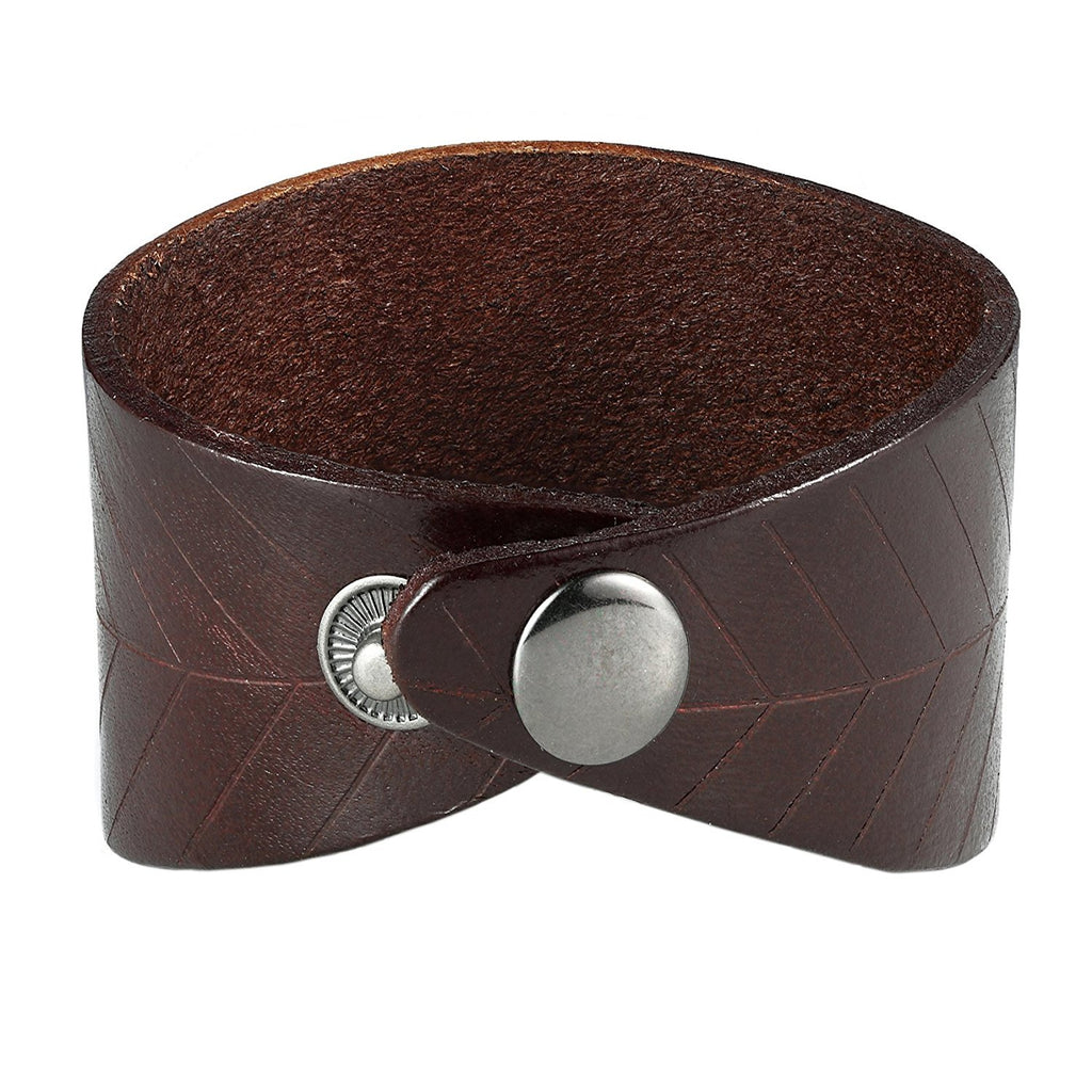Leaf Shape Brown Genuine Leather Cuff Men's Bracelet (adjustable 7.9 inches, Width 1.7 inches)