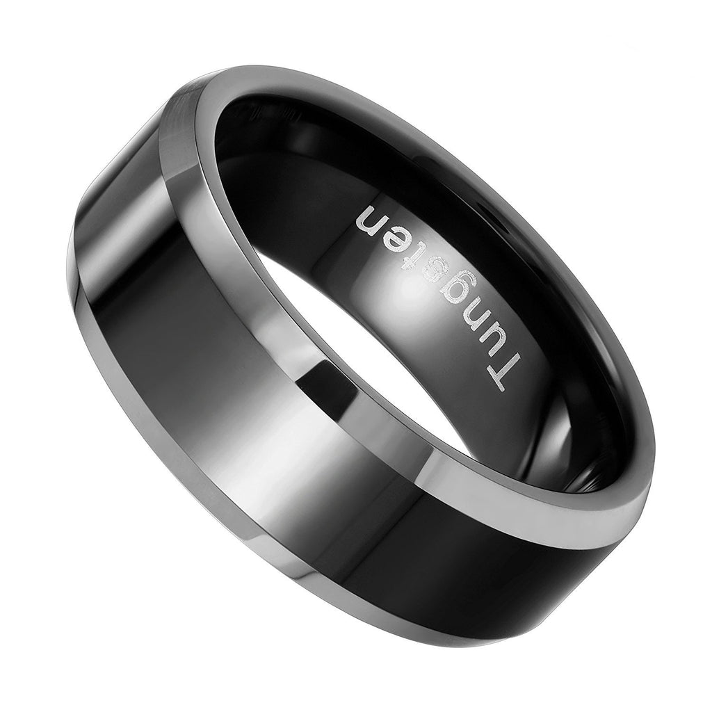 Solid Tungsten Men's Black Ring Band for Wedding or Engagement