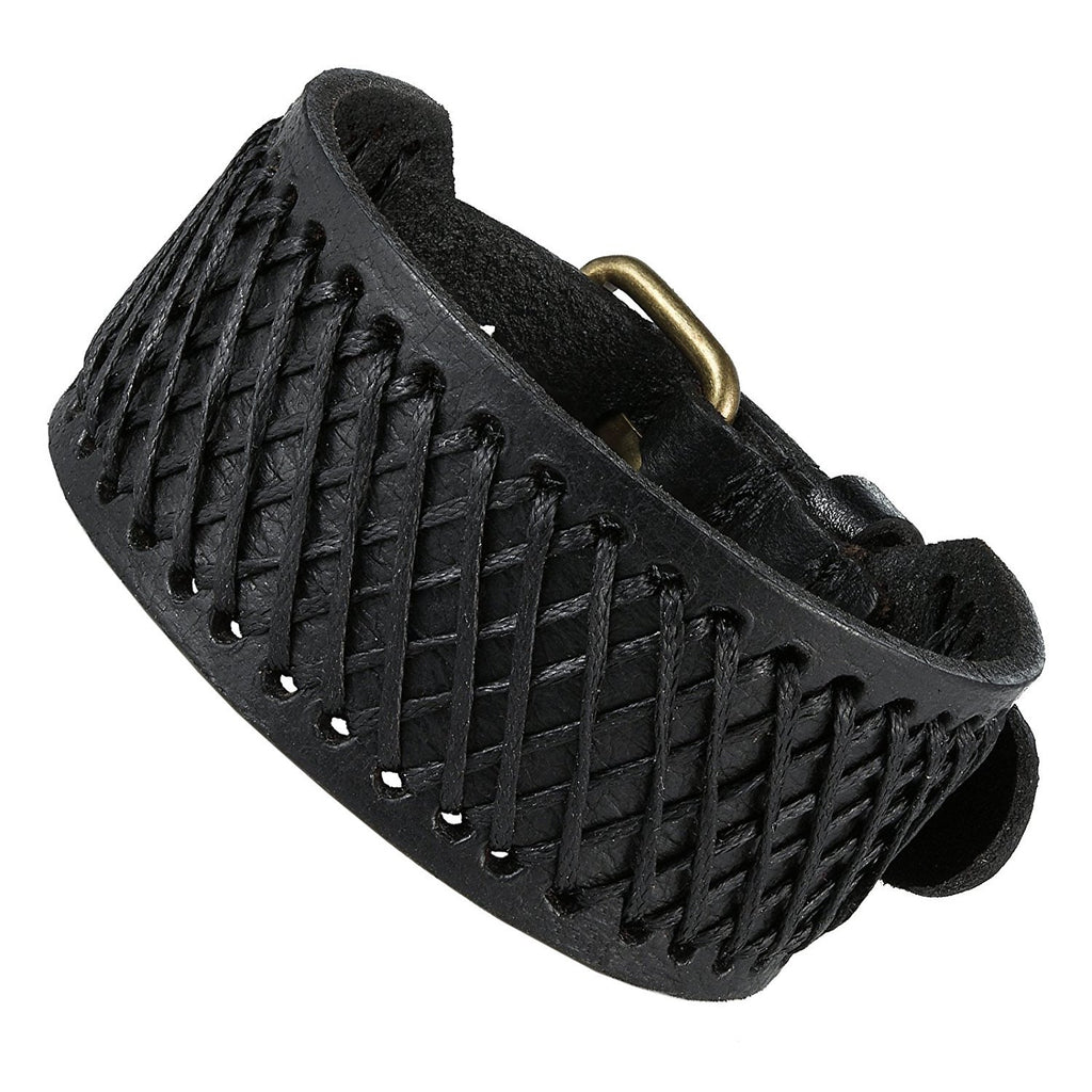 Black Genuine Leather Cuff Men's Bracelet Perfect as a Gift (adjustable 7.3 to 9.25 inches)