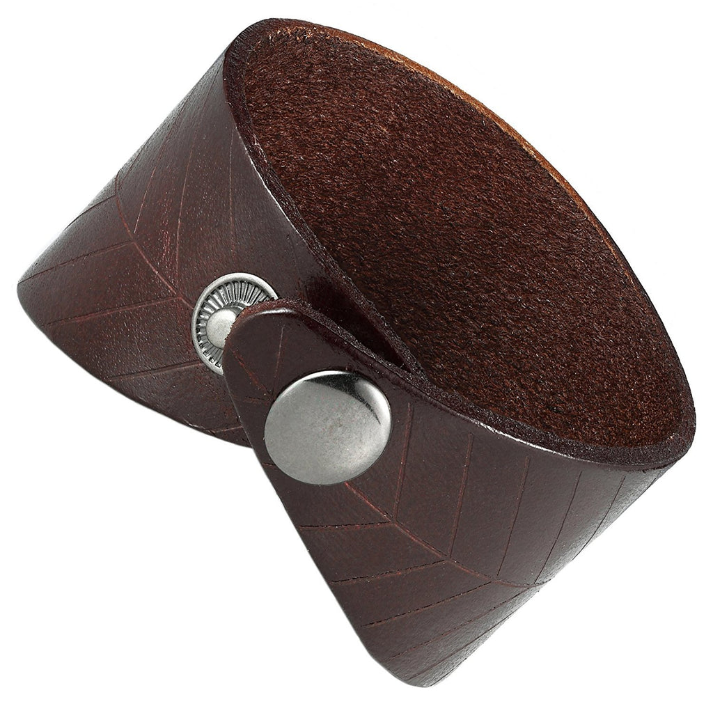 Leaf Shape Brown Genuine Leather Cuff Men's Bracelet (adjustable 7.9 inches, Width 1.7 inches)