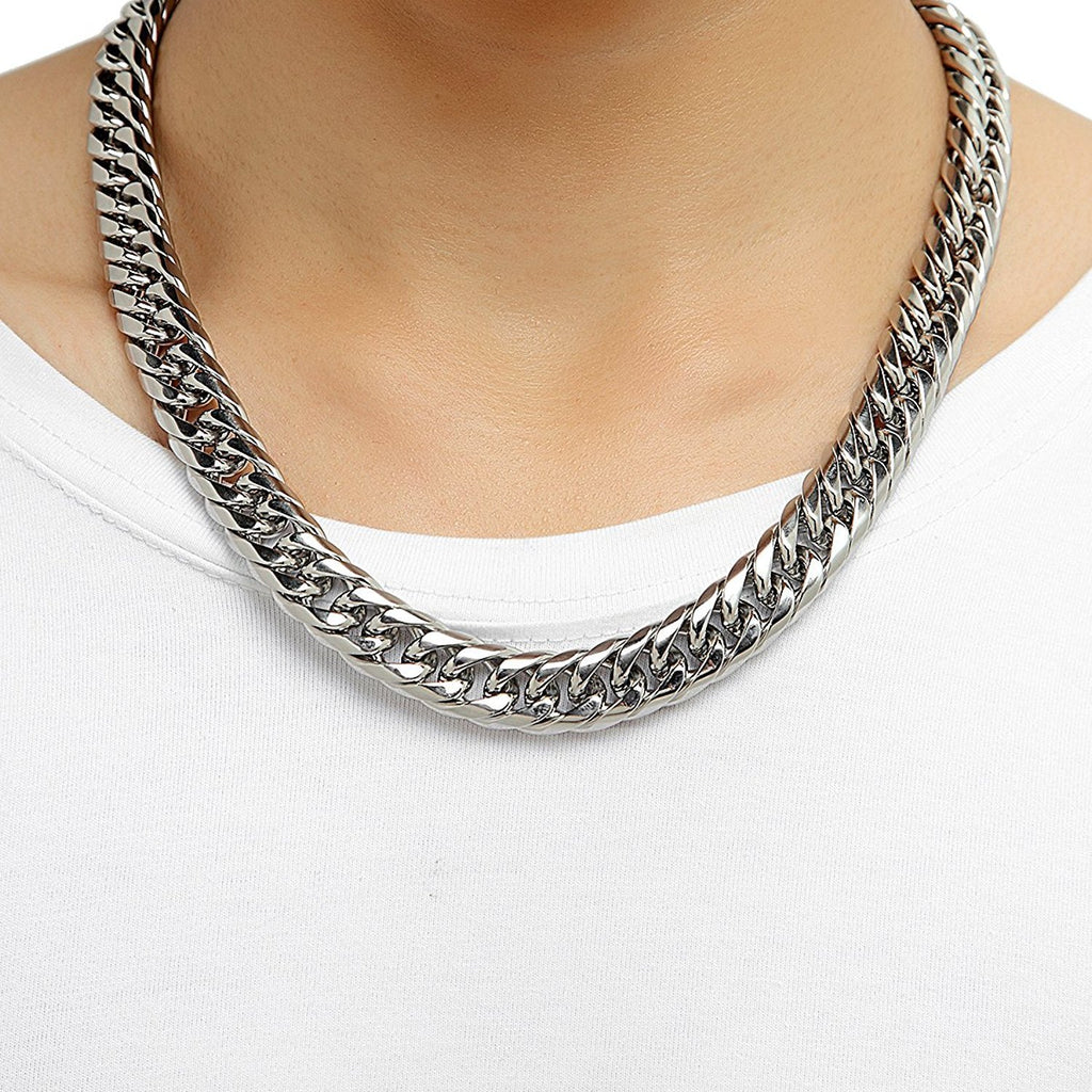 Men's Stainless Steel Chain Necklace Ultra Thick & Wide (Silver, 13.5 mm width, 18, 21, 23 Inch)