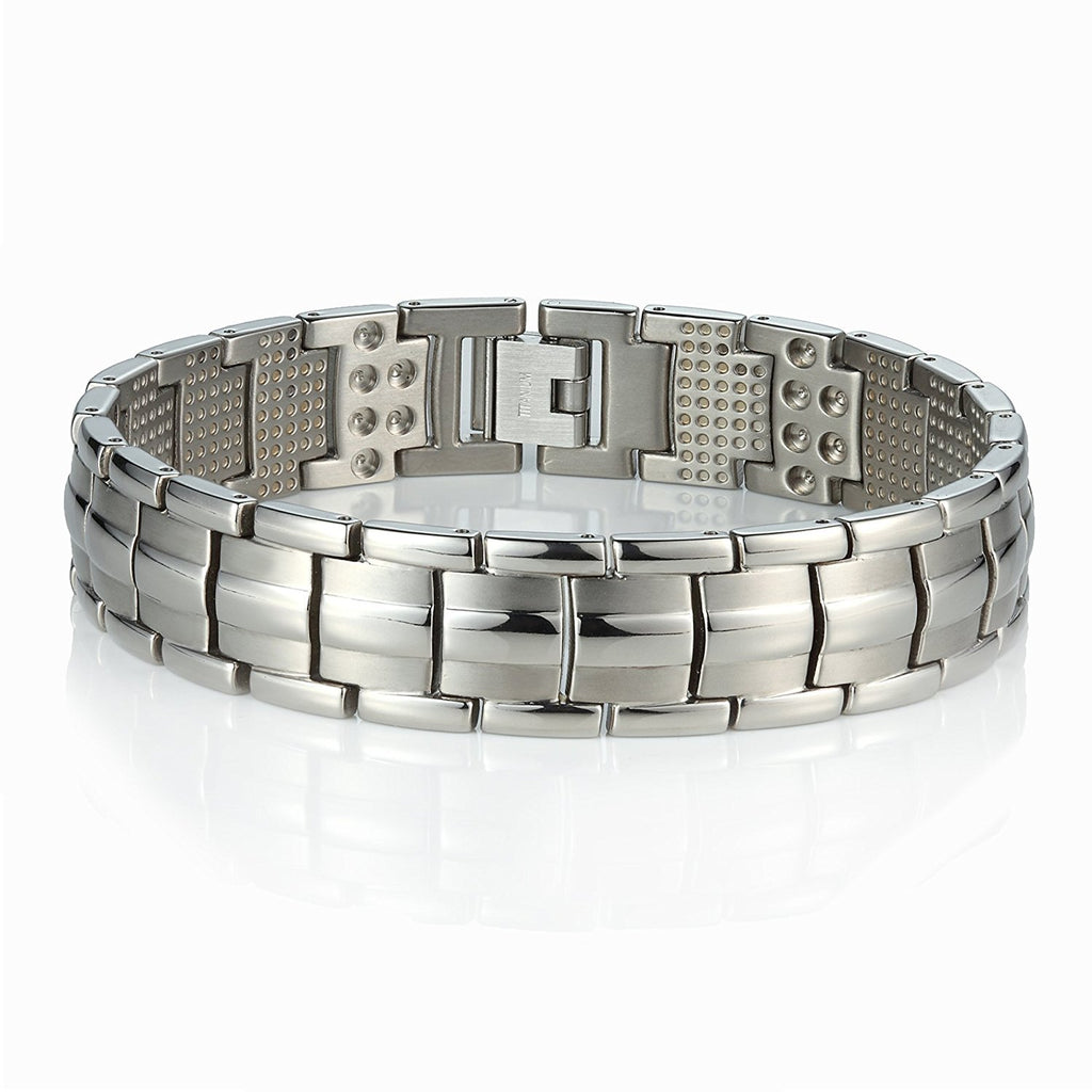 Men's Titanium Link Bangle Bracelet 8.66 inch Silver Tone