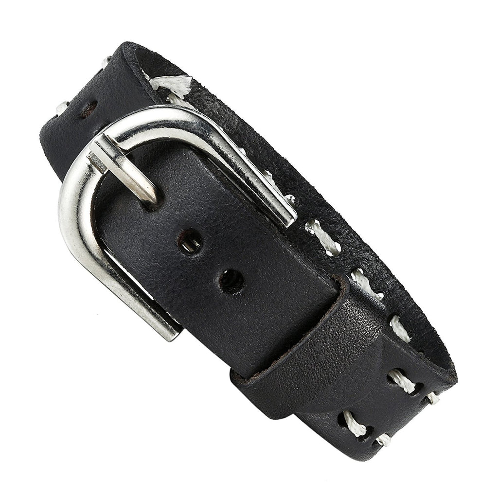 Men's Black & White Genuine Leather Cuff Bangle Bracelet Classic Style Accessory (Adjustable 6.3-8.25 inches)