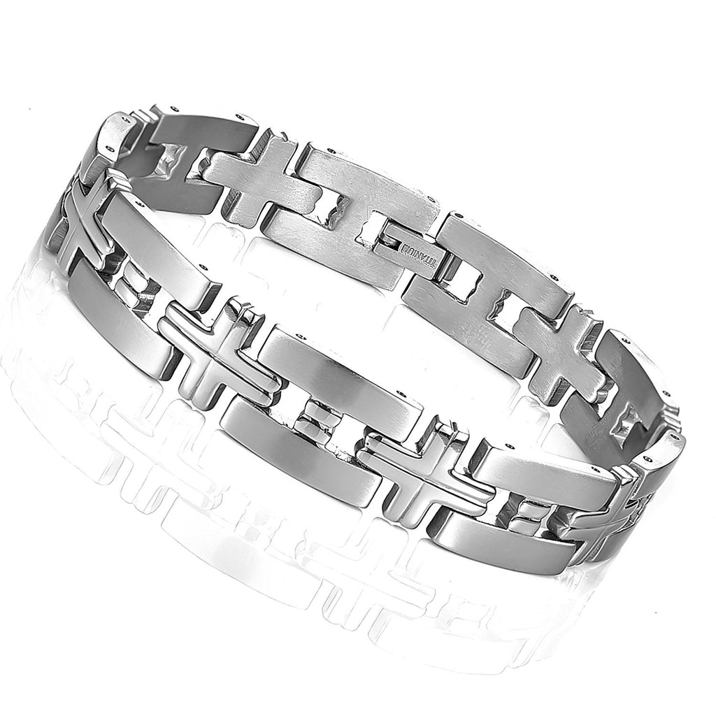 Impressive Men's Titanium Silver Toned Cross Link Bracelet (8.46 Inches)