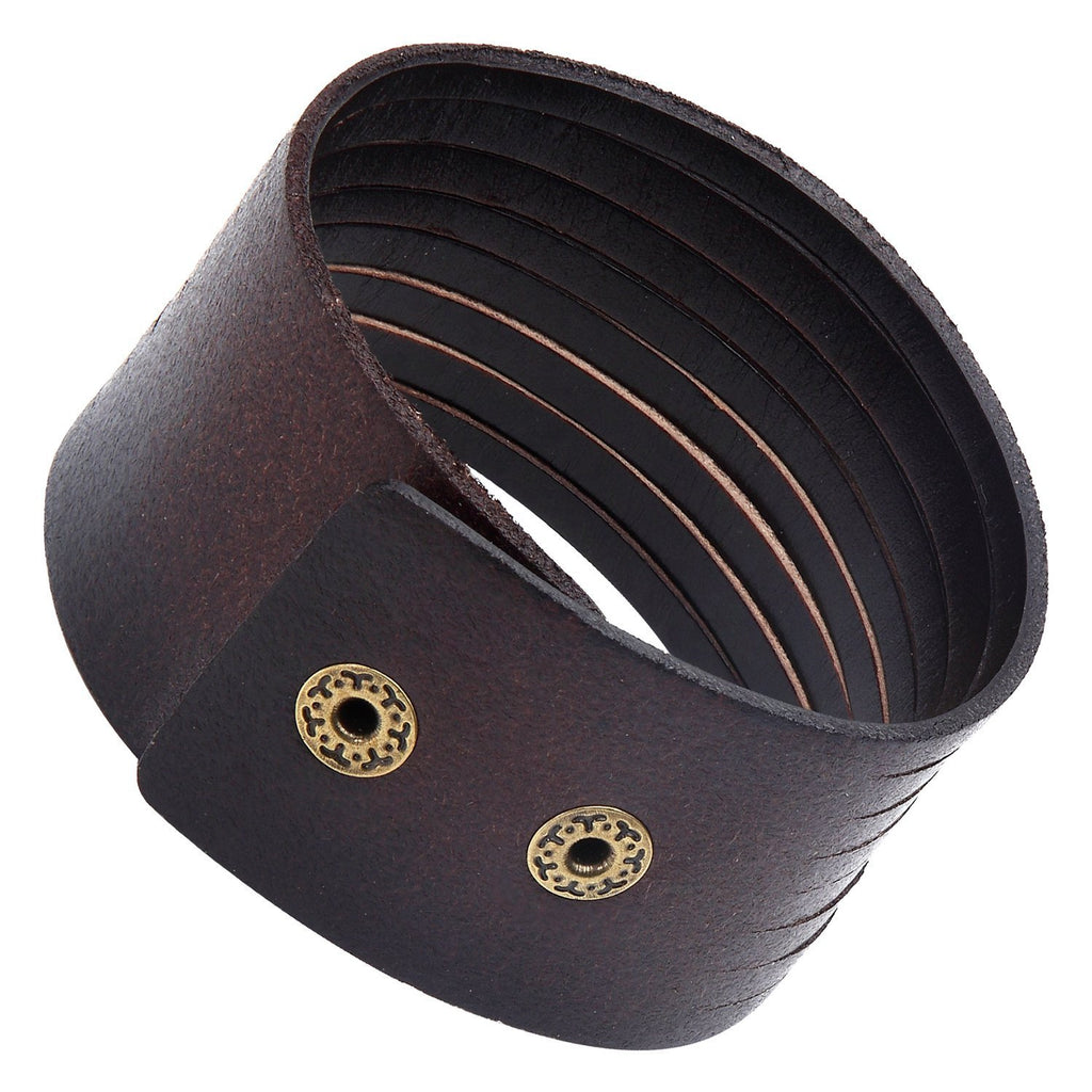Dark Brown Wide Cuff Genuine Leather Bracelet for Men
