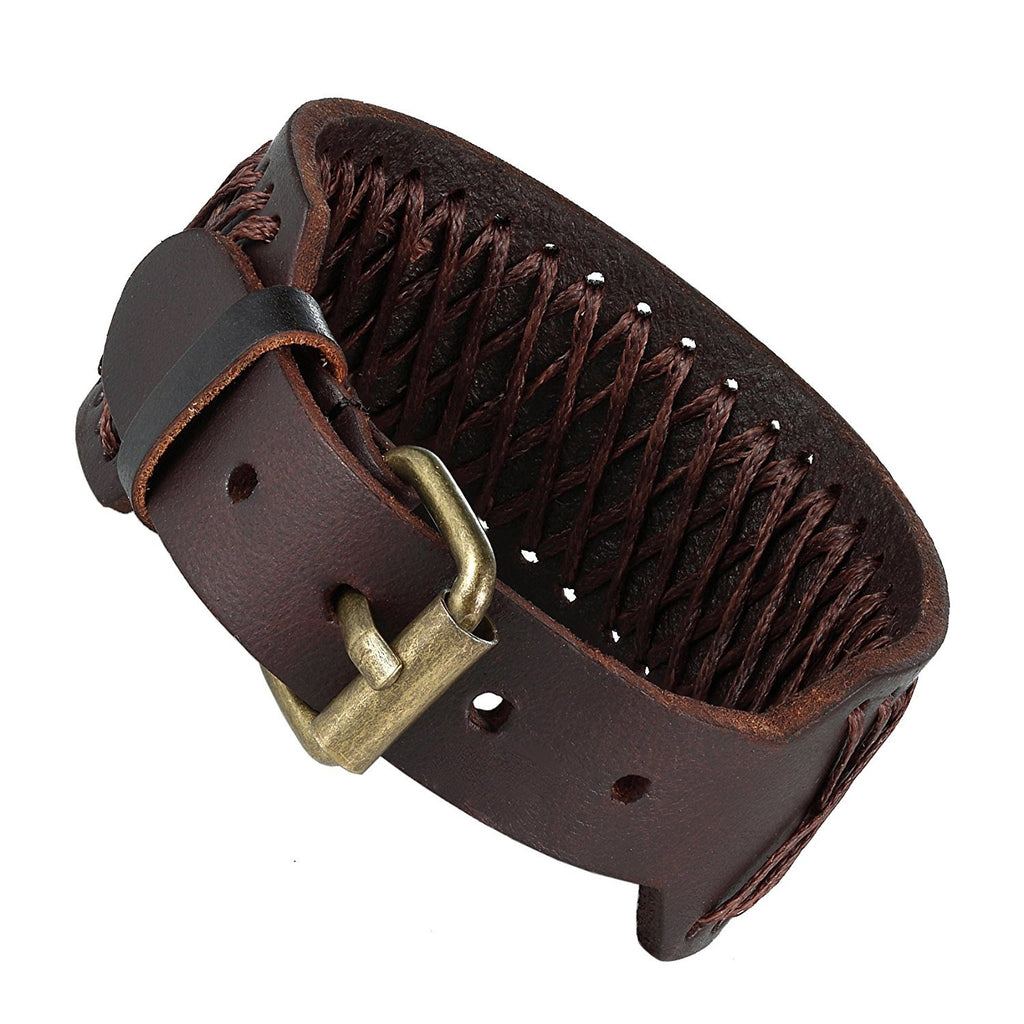 Classic Brown Genuine Leather Cuff Men's Bracelet Style (adjustable 7.3 to 9.25 inches)