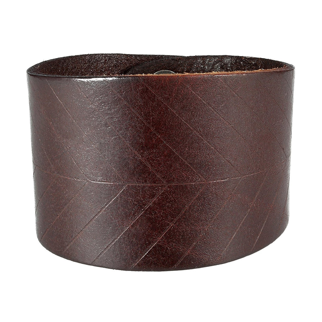 Leaf Shape Brown Genuine Leather Cuff Men's Bracelet (adjustable 7.9 inches, Width 1.7 inches)