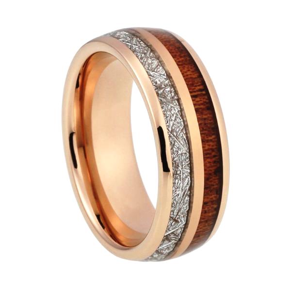 Gold Twin Wood Grain Meteor Ring Band