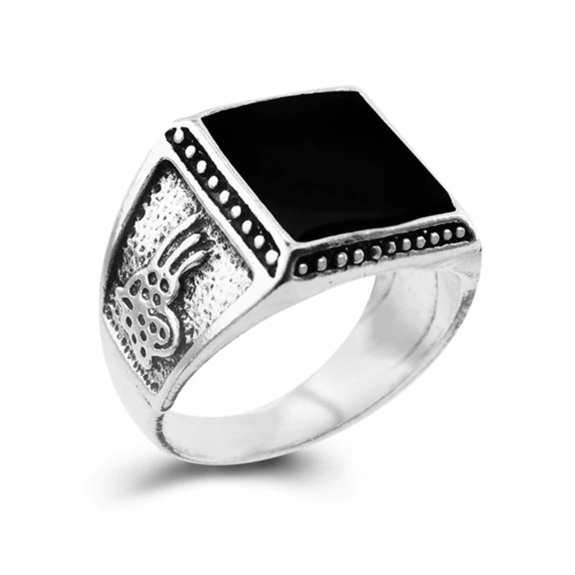 Vintage Silver & Onyx Stone Mens Ring