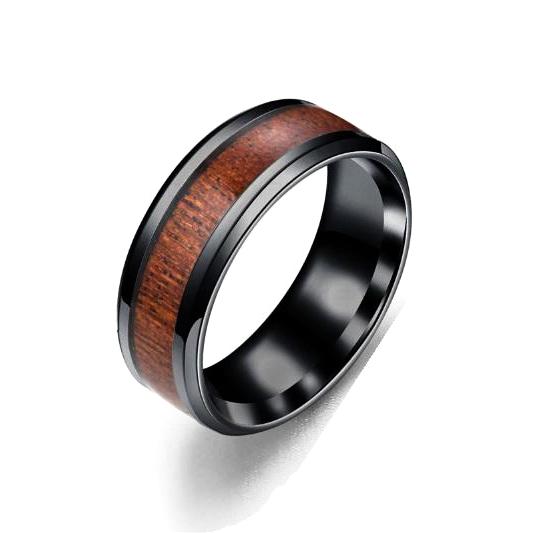 Wooden Inlay Wedding Ring Band with Black Carbon Inner-Shank