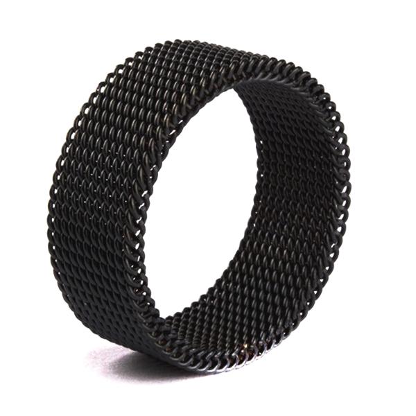 Men's Black Flexible Steel Mesh Ring - Tiffany Style
