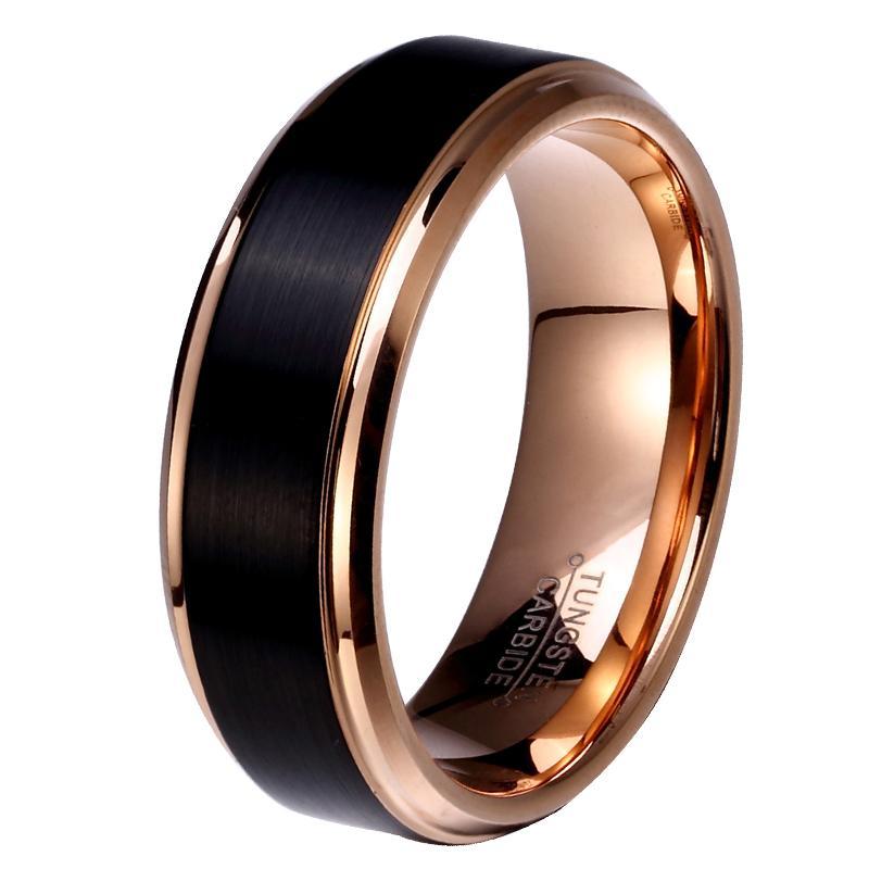 Gideon Wedding Band Rings Matte Black with Rose Gold Inner-Shank