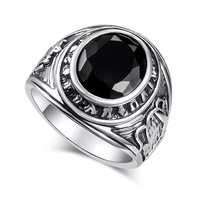 Large Vintage Silver with Black Onyx Stone Ring