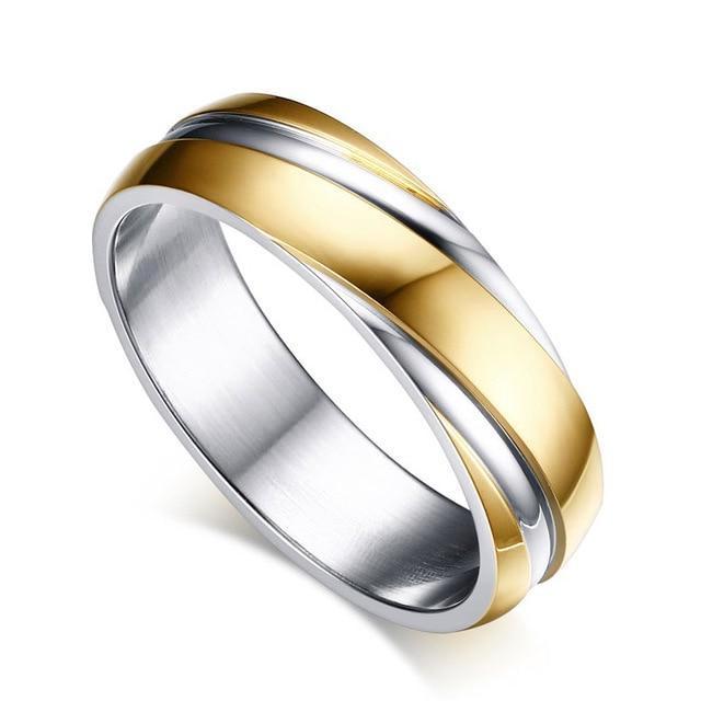 Silver & Gold Candy Stripes Ring Band - Stainless Steel