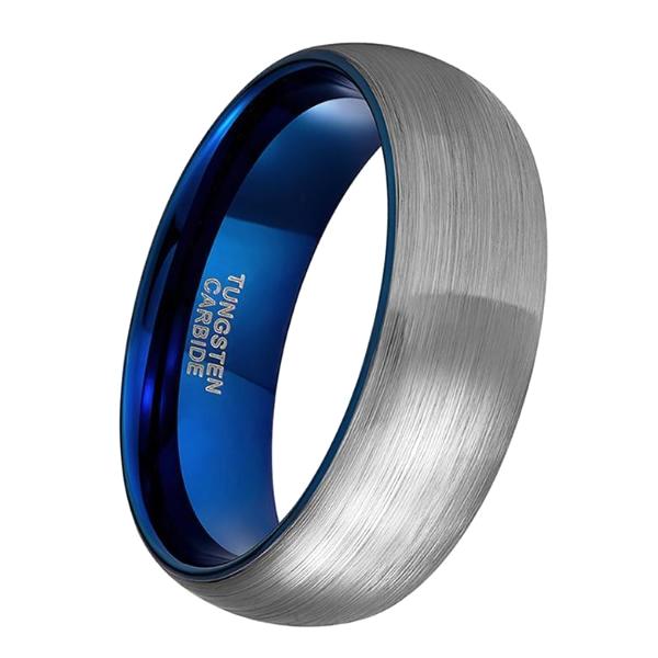 Brushed Tungsten Blue Steel Ring