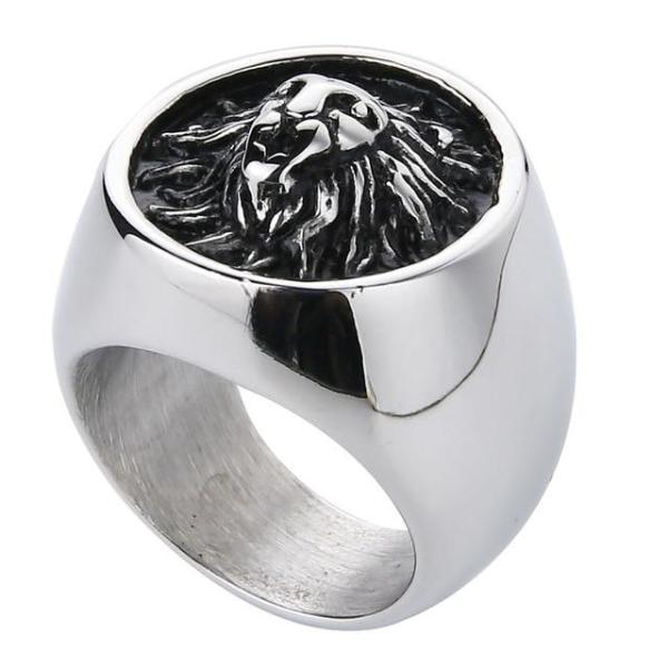 Lion Signet Ring - Silver & Black