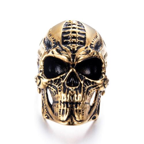 Large Helter Skelter Skull Ring Gold