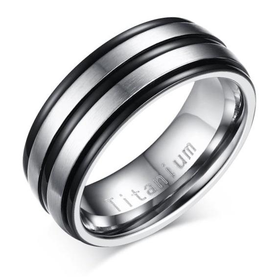 Black & Silver Channeled Titanium Ring