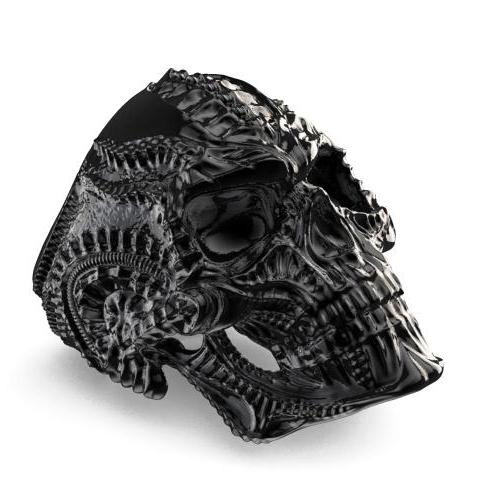 Large Helter Skelter Skull Ring Black